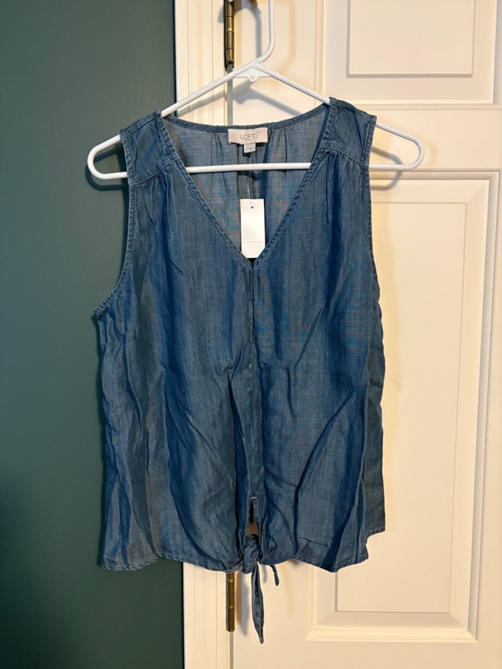 LOFT Denim-Blue Tie-Hem V-Neck Sleeveless Top